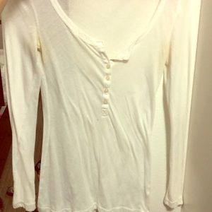 White long sleeve partial button up shirt